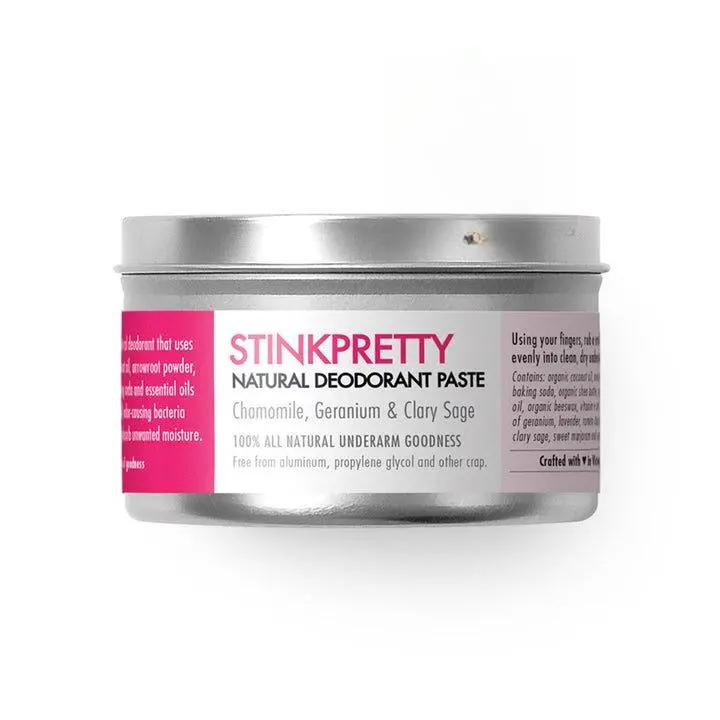 StinkPretty Natural Deodorant Paste with Geranium & Clary Sage 60ml Aluminum-Free Organic Ingredients for Women