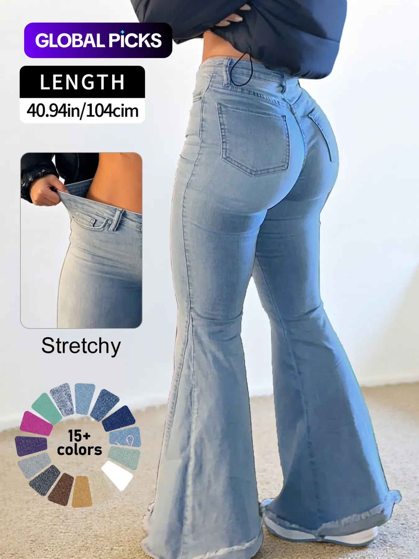 NVFelix Bell Bottom Jeans for Women, Vintage High Waisted Raw Hem Denim Flare Pants, 70s Retro Casual Wear, Light Wash Trousers