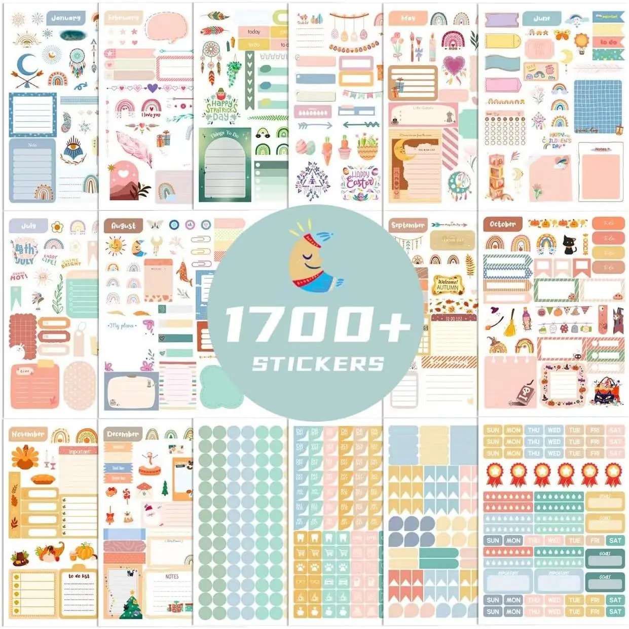 1700+ Planner Stickers - 24 Calendar Stickers Per Pack for Women to Add Colour and Interest to Your Schedule