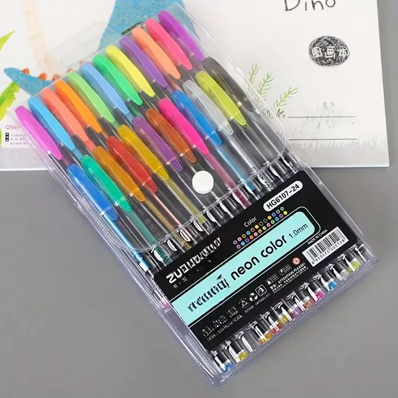 24-color optional, glitter colored pen, 1.0mm fluorescent marker pen, artistic handwriting pen, colorful gel pen, metallic gel pen, ballpoint pen highlight pen, anti-fading highlighter pen (metal+neon+glitter+watercolor).