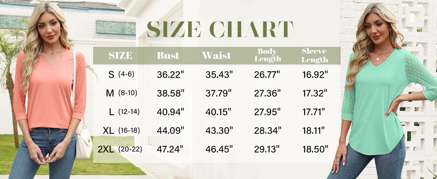 WIHOLL 3/4 Length Sleeve Womens Tops V-Neck Lace Tunic Tops Business Casual Blouses 2025 SpringStatements
