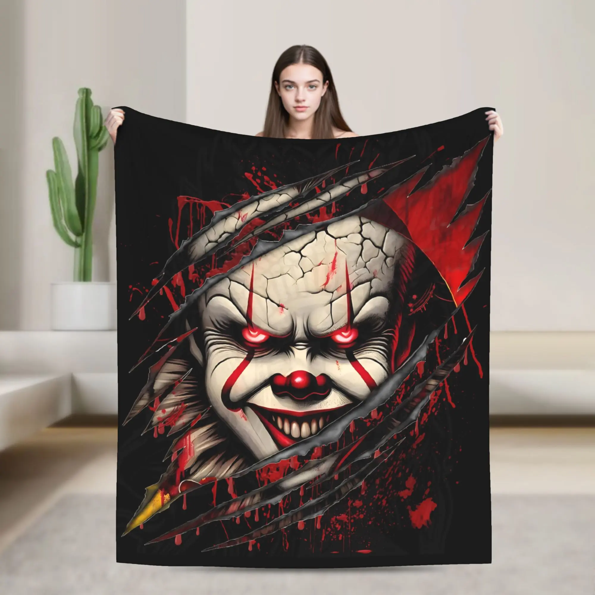 Pennywise Flannel Blanket, Blood Claw Mark Horror Clown Print Soft Lightweight  Blanket, Halloween Decor Cozy Blanket for Sofa Couch Bed, Unique Gift for Horror Lovers