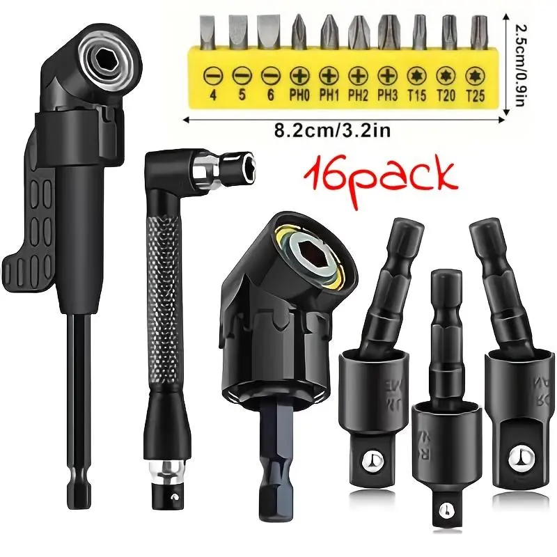 3/16pcs Steel Universal Tool Set with Flexible Shaft, Quick Change Adapter, Impact Wrench Socket Connector, Right-angle Screwdriver Bit Holder, Magic Socket And Extension Rod-power Tool Accessories