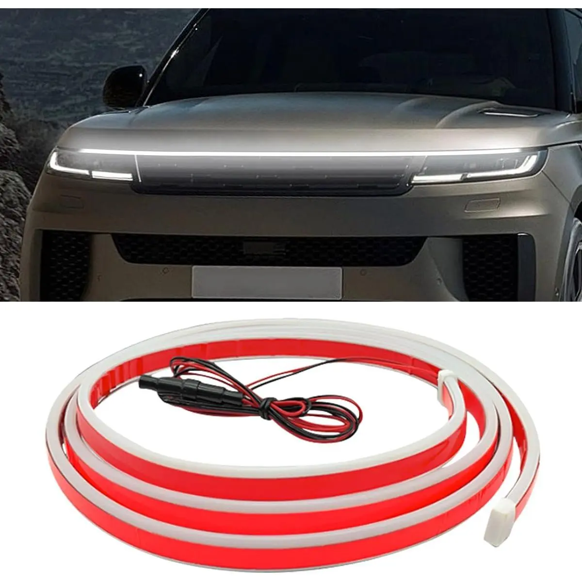 71 Inch Exterior  LED  Light Strip, Flexible  Dynamic Scan Start Up Hoodbeam Lights,  12V Bright Daytime Running Light Strip for , SUVs,  (White)