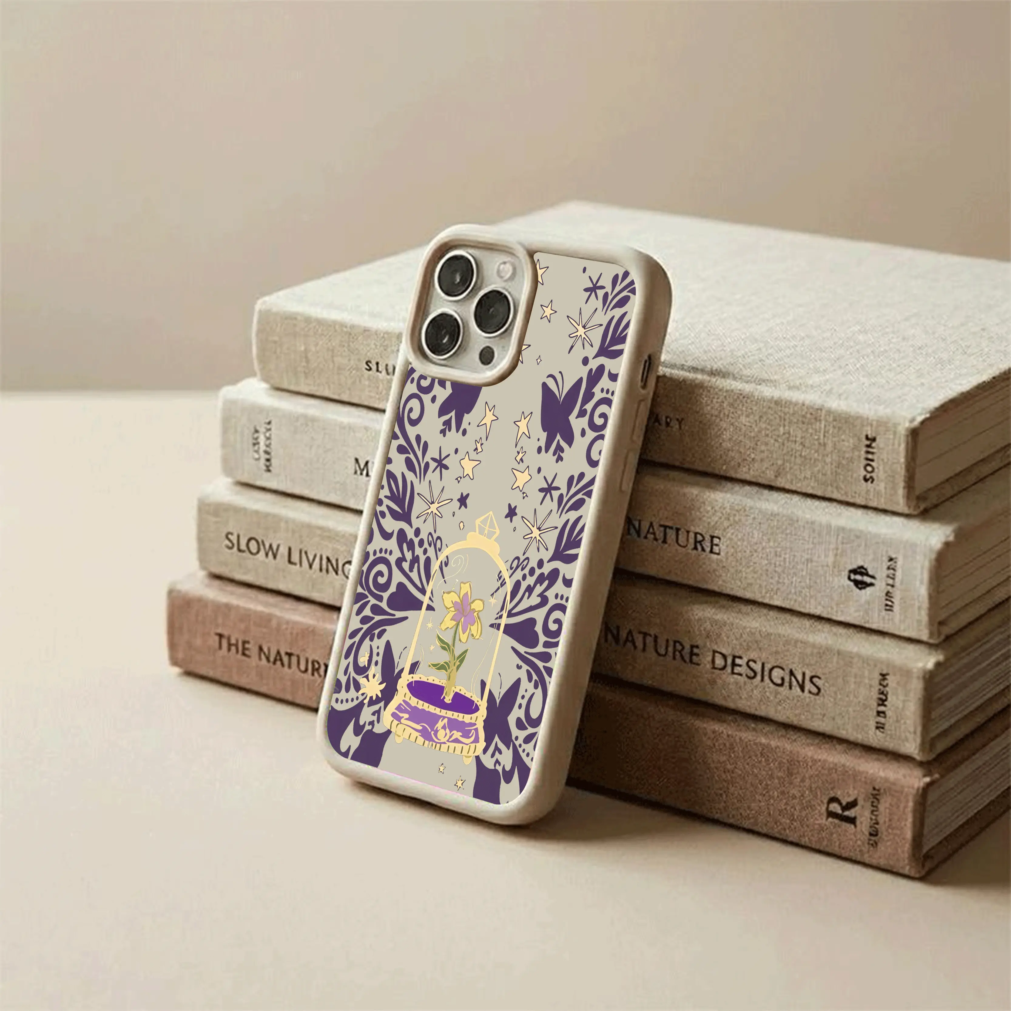 Purple Butterfly Floral Bell Jar Starry Night Style, Matte Non-Slip TPU + Silicone Shockproof Phone Case | Unisex Classic Material | Multi-Model Compatible for iPhone 17-11 Pro Max/Plus/Air & Samsung Galaxy S26-S21 Ultra/Plus/FE