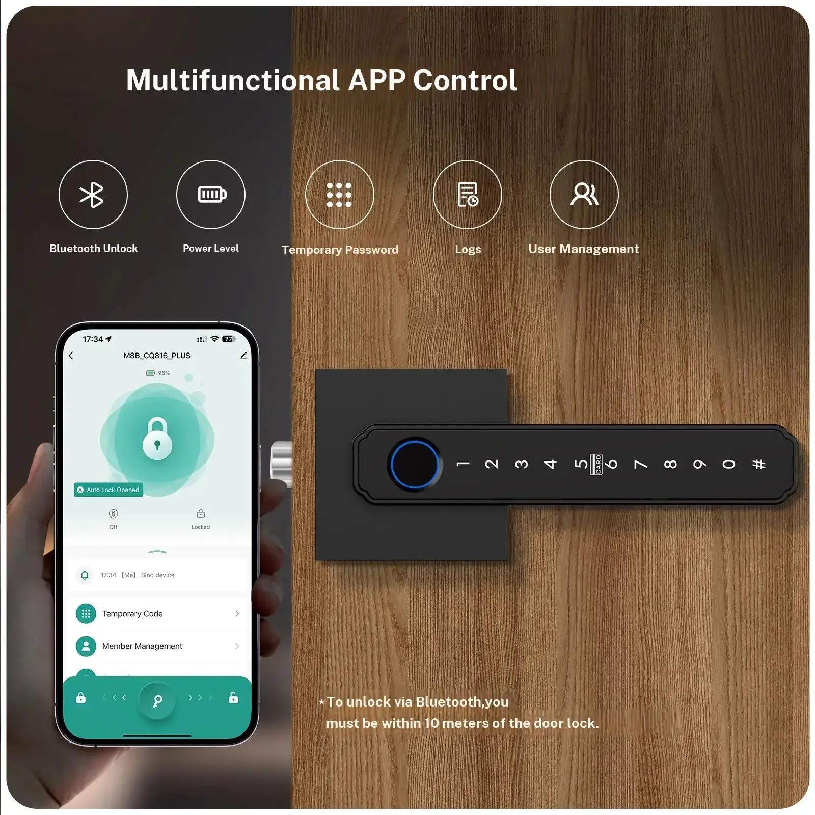 Smart Fingerprint Door Lock, Biometric Lock, Smart Door Locks, Electronic Door Locks, Keyless Entry with Handle, Supports APP/ic Card/password/key/fingerprints, Ideal for Home, Hotel, Office
