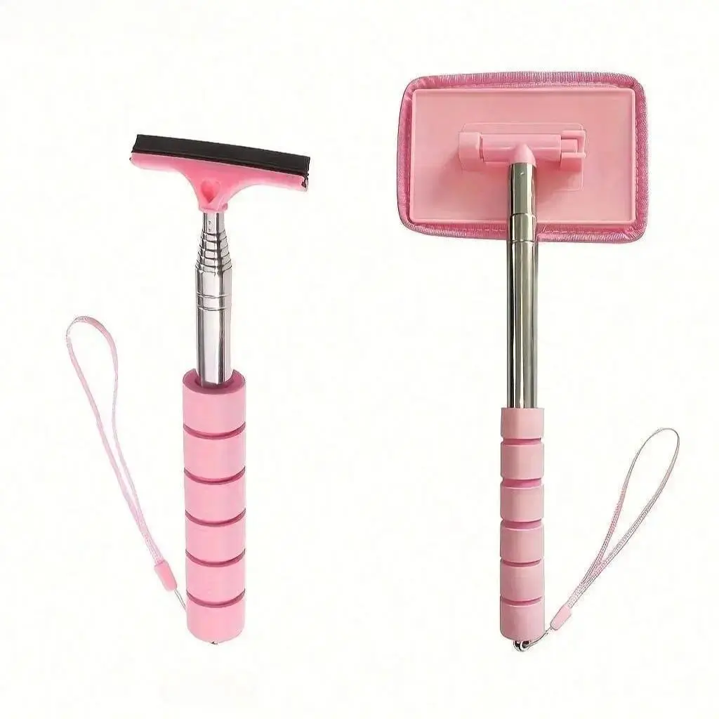 2-Piece Car Mirror Cleaner Mini Set, Compact Microfiber Squeegee with Extendable Handle for Side/Rear View Mirrors - Enhances Visibility, Cars, Rain, Mini Car Windshield Cleaner