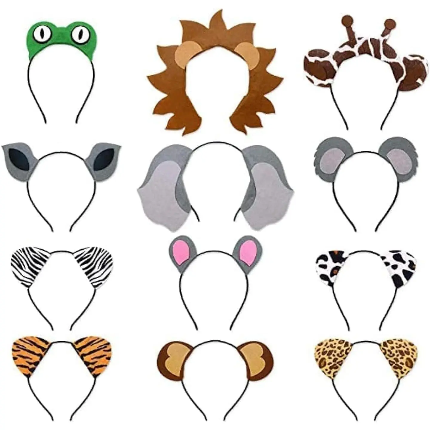 12PCS Jungle Animal Safari Headbands-Hair Hoops, Cute Accessories, Photo Booth Props, Party Favors for Kids