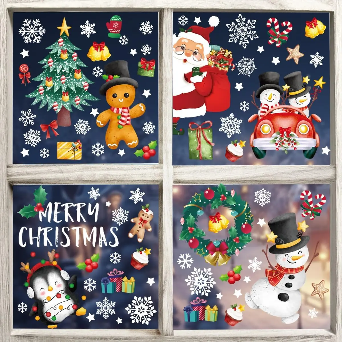 9 Sheets Christmas Window  Static Clings for Windows, (30x20cm/11.81x7.86in) PVC Christmas Window Decorations, Removable  Window Stickers for  Office Store