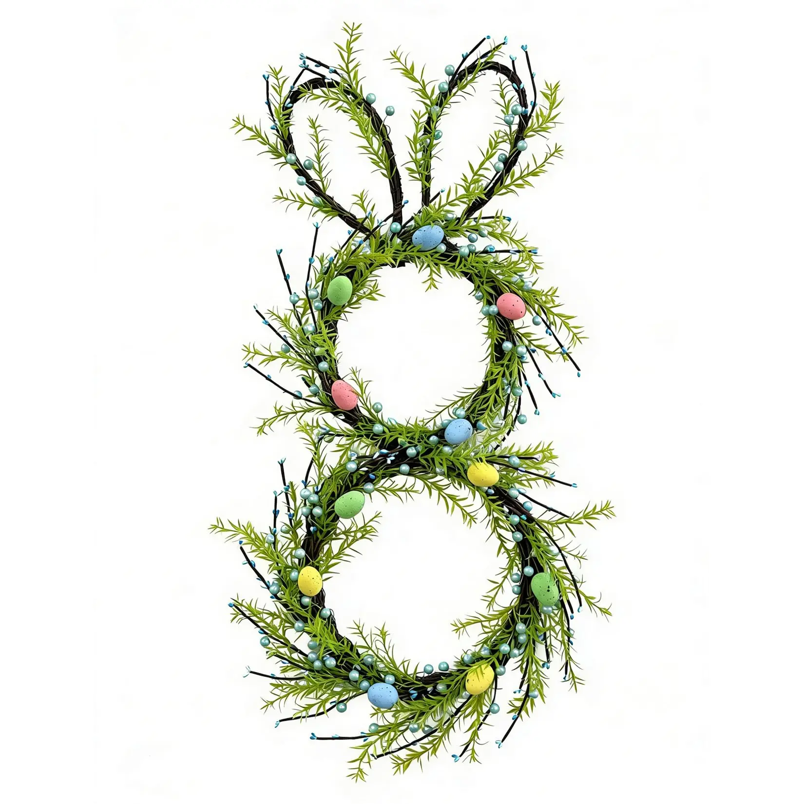GAOMON 30" Foldable Easter Bunny Wreath with Colorful Eggs, Twigs & Greenery - Spring Farmhouse Decoration for Front Door, Wall, Window, Indoor & Outdoor Use