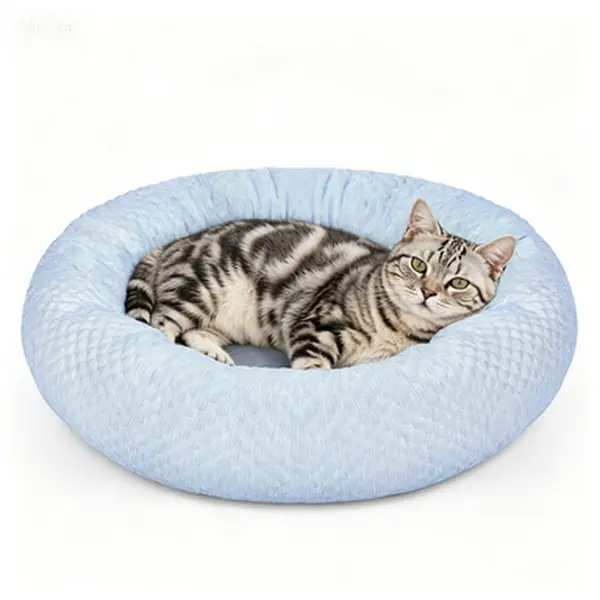 Frosting Shape Pet Bed - Cooling Calming Cuddler, Anti-Anxiety Ice Fabric Round Bed for Small Dogs, Cats & Puppies, Washable Comfort Donut Nest Bed, Egg Tart Design (S)