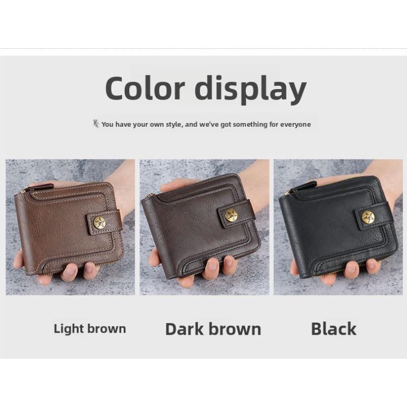 2026 New Retro Men's Short Wallet | Horizontal Zip Multi-functional Card Holder | Buckle Coin Purse