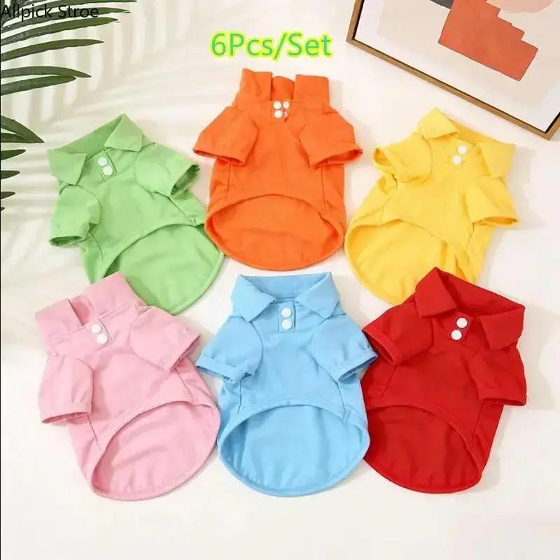 6-Pack Dog & Cat Polo Shirts, Soft Breathable Summer Pet Clothes, Solid Color Collared T-Shirts for Small Dogs & Cats, Comfortable Pet Apparel for Daily Wear, Walking, Travel & Pet Photos