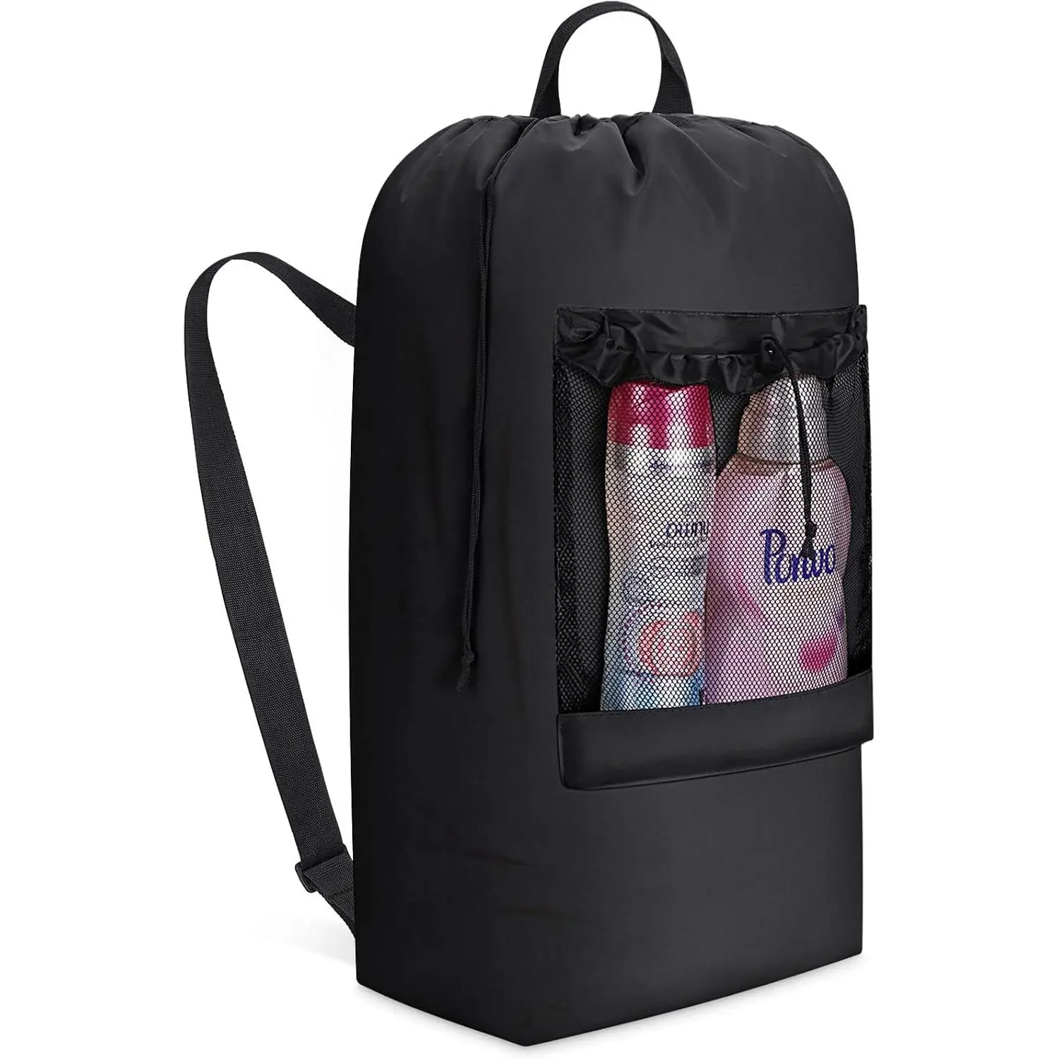 Laundry Bag, Extra Large Laundry Backpack with Shoulder Straps and Mesh Pocket for Laundromat, Heavy Duty Laundry Bag Backpack for Dirty Clothes for College Dorm/Travel/Apartment, 90L, Black