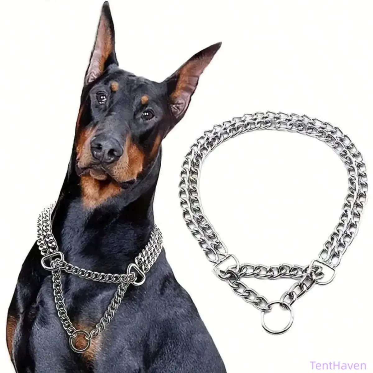 Heavy-Duty Metal Chain Dog Collar - Adjustable Slip Training Collar with Anti-Pull Lock, All-Season Use for Obedience Training & Outdoor Walking, Fits Small to Large Dogs, Walking/Outdoor