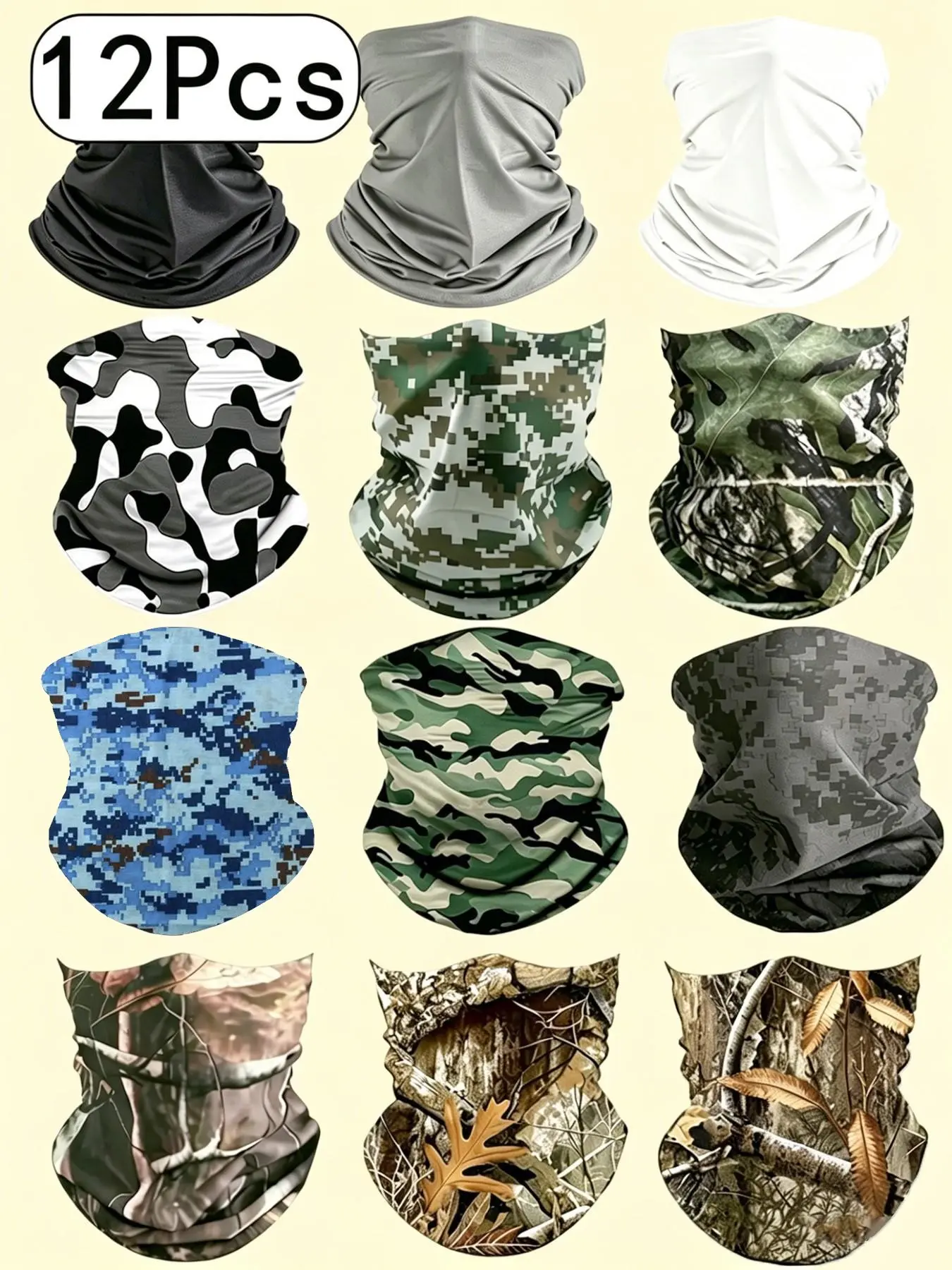 12-Pack Unisex Summer Outdoor Neck Gaiter, UV Protection Windproof, Ideal for Cycling Fishing Running Climbing, Quick-Dry Camouflage Scarf, Camouflage Neck Gaiters