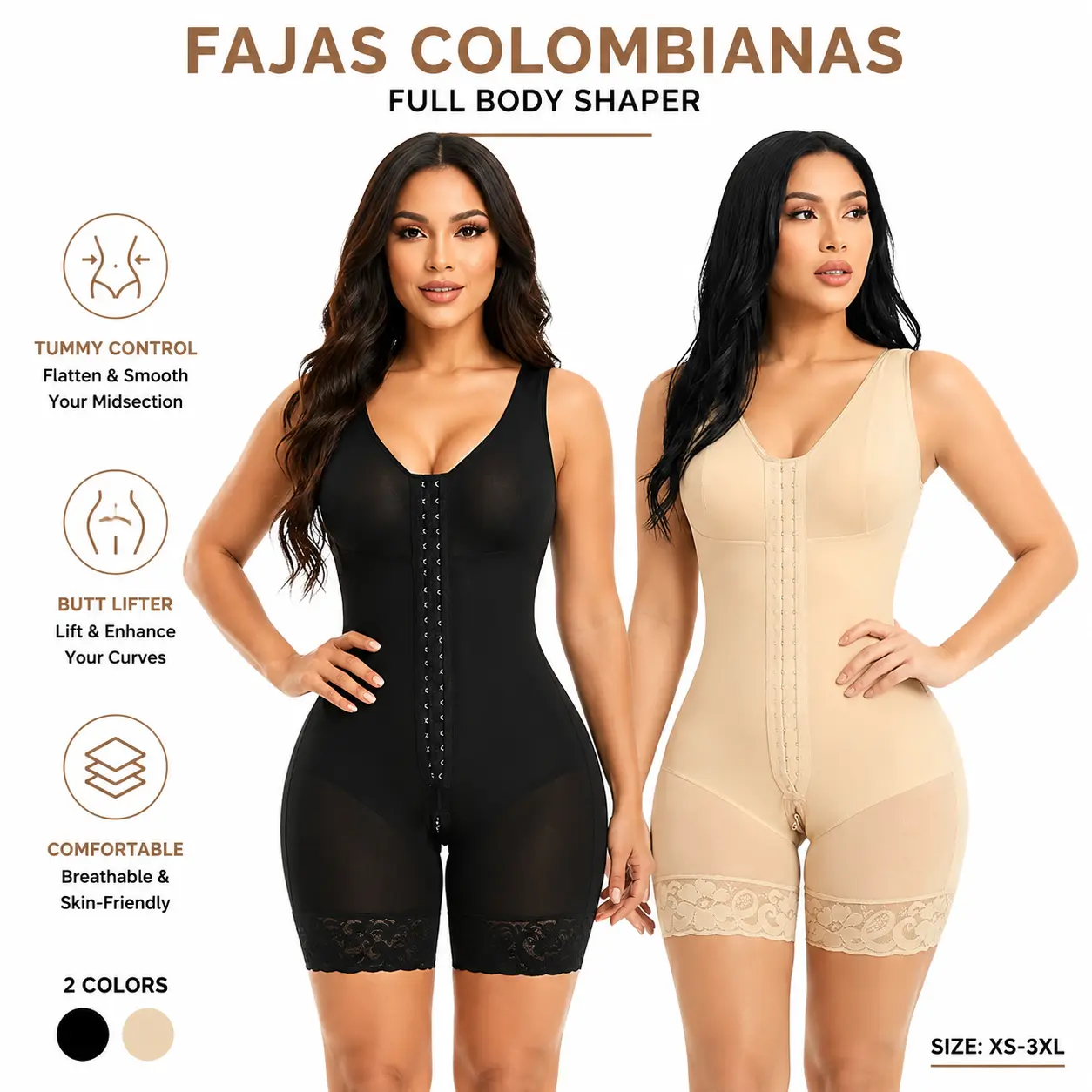 ZGQNBelle Women Fajas Colombianas Shapewear Tummy Control Full Body Shaper Post Surgery Bodysuit Butt Lifter with Zipper Crotch