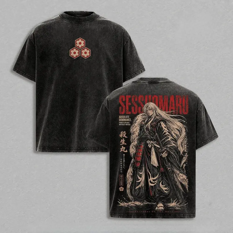 Manga INUYASHA Sesshoumaru T-shirt Vintage Washed Oversized T Shirt Summer Casual Short Sleeve Cotton Tee Top Men Women Clothing