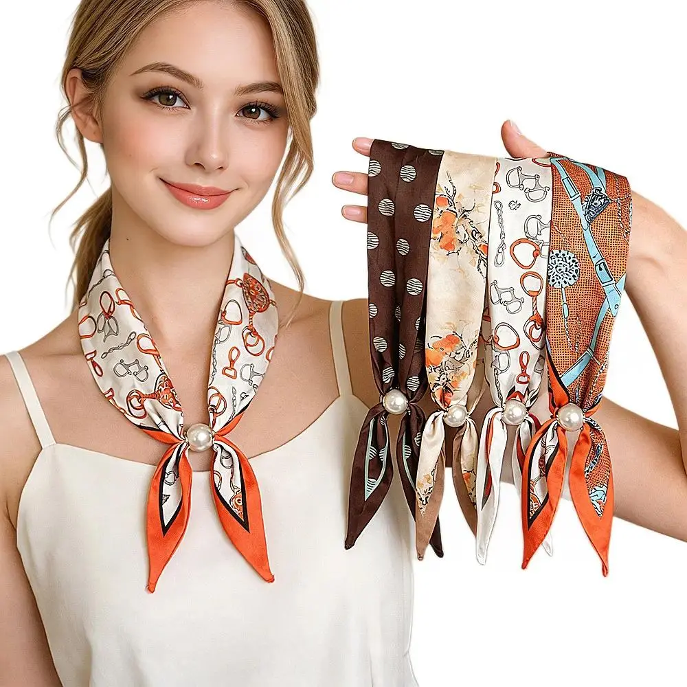 3-Piece Satin Scarf Set - Magnetic Pearl Neck Scarf, Slim Tie and Headband for Women’s Hair Styling and Daily Outfit Accessories