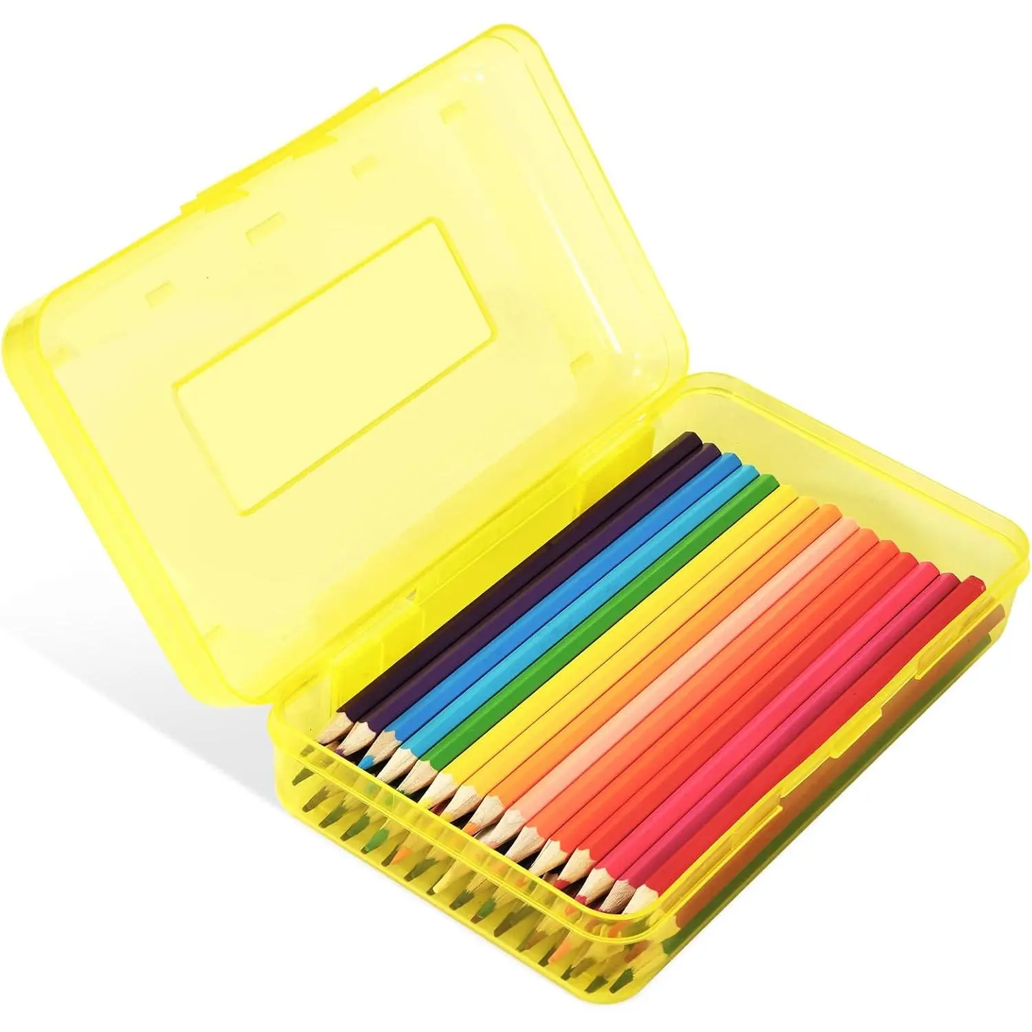 Colored Plastic Pencil Box, Large Capacity Pencil Case, Pencil Boxs | for  Adults, Hard Crayon Box Storage with Snap-Tight Lid for School Office Supplies (Yellow)