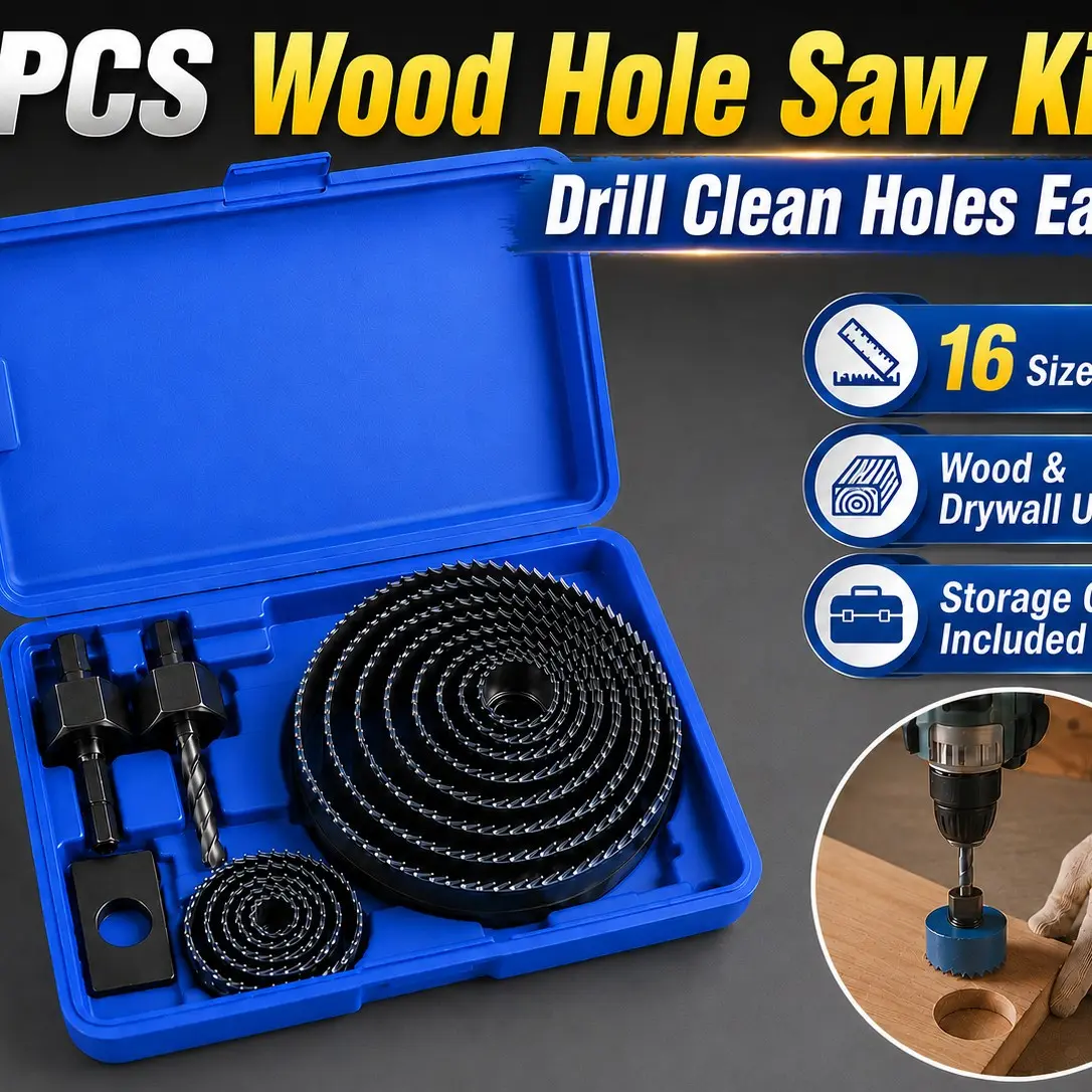 16PCS High Precision Wood Hole Saw Kit | Drill Bits, Carbon Steel, 19-127mm, for Wood & Plastic, Quick Easy Installation
