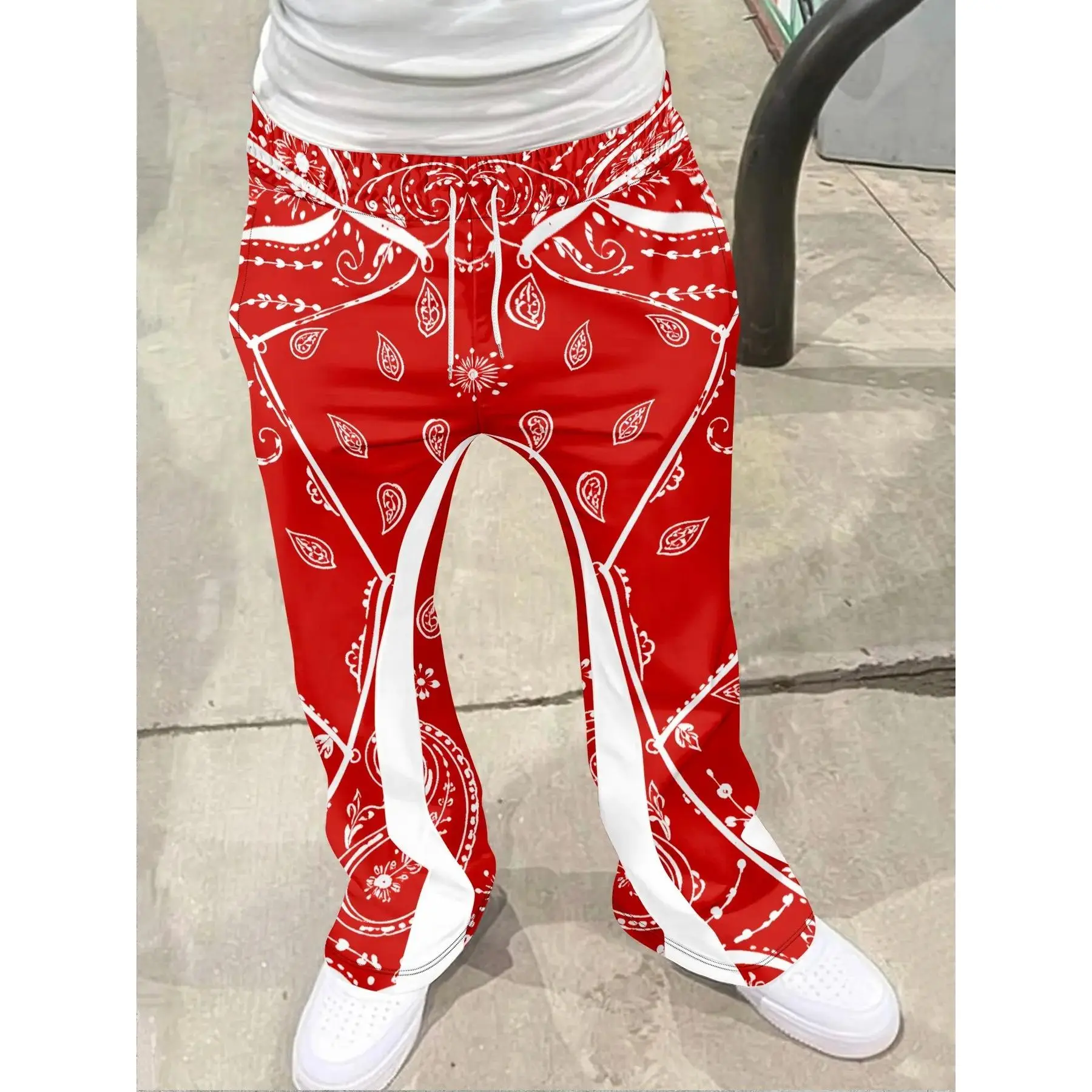 Men's Loose Fit Bandana Paisley Print Pants, Casual Lounge Pant, Casual Straight Leg, Casual Sporty Streetwear, Casual Streetwear Trousers, Fitted Hip Hop Vintage Long Pants, Casual Bottom, All Seasons, Fashion, Casual Wear Bottoms