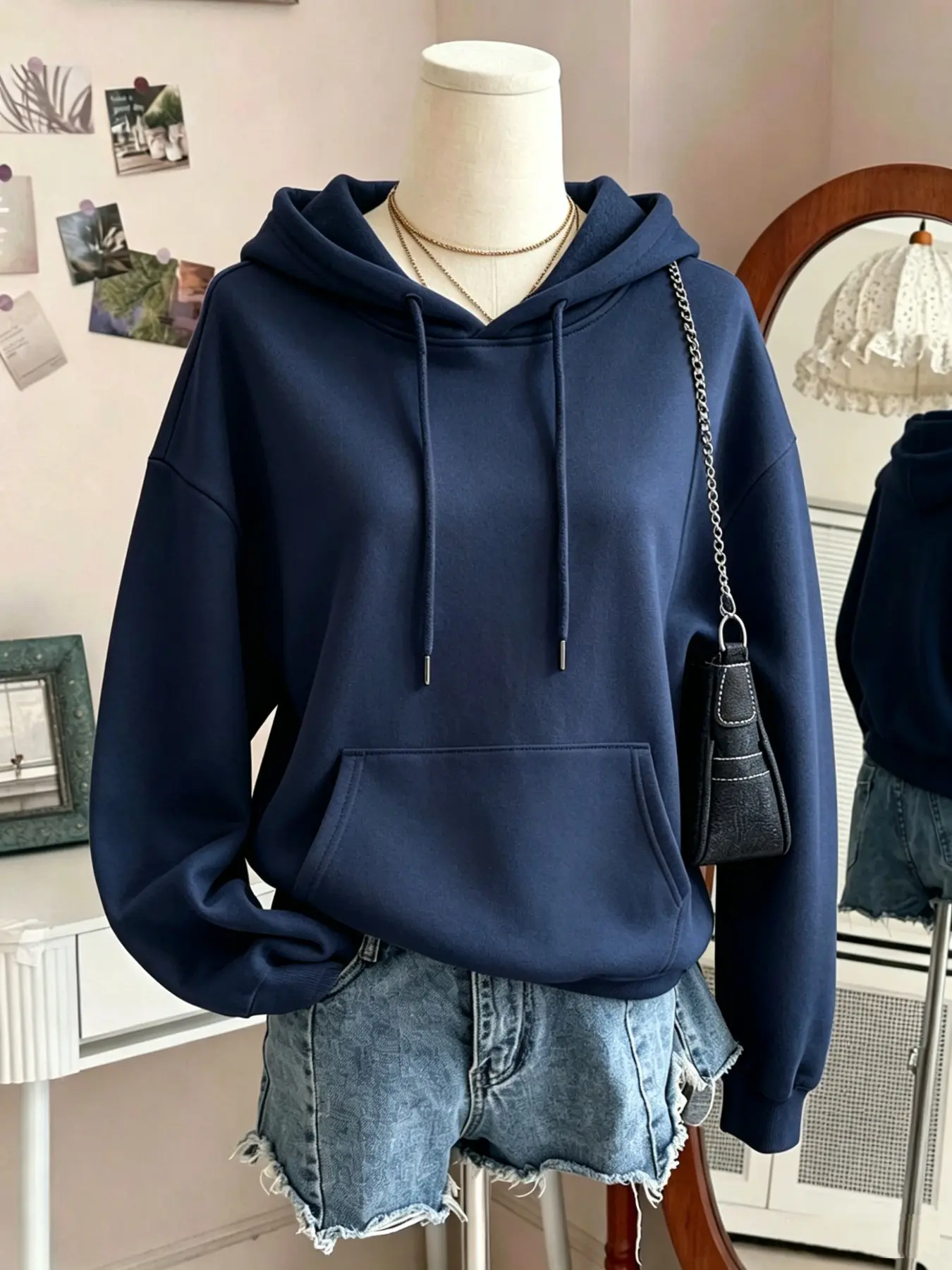 Women's Basic Solid Color Loose Hoodie Sweatshirts, Breathable Soft Long Sleeve Pullover, Drawstring Hood Design with Pocket, American Casual Streetwear, 8 Colors Available