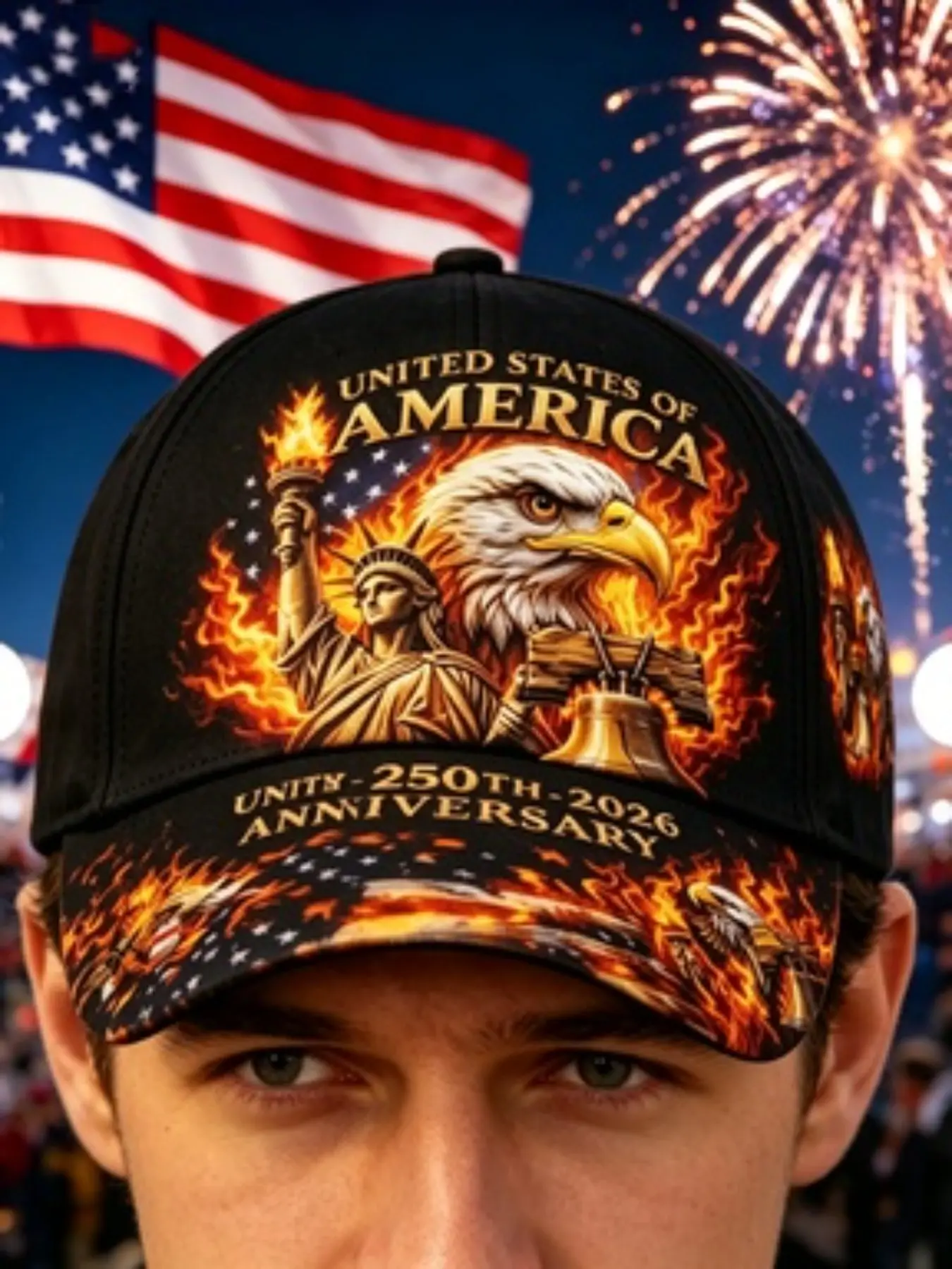 2026 Us 250th Anniversary Commemorative American Hat, Eagle Liberty Flame Baseball Cap, Independence Day Essential, Casual Fitted Hat for All Seasons