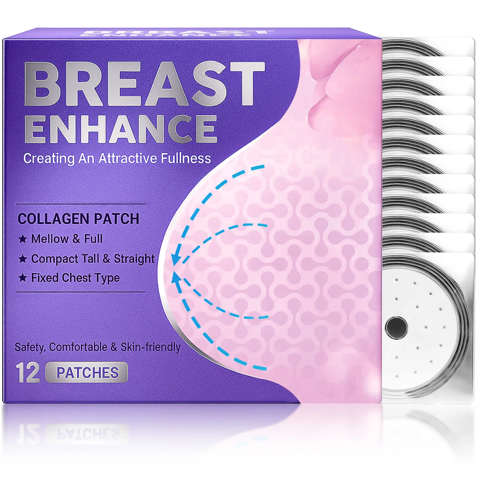Women's Collagen Breast Lifting Firming Patches (10 Count) - Moisturizing Smoothing Skin Care Pads, Breathable Adhesive Stickers for Daily Beauty Use + Shaker Cup