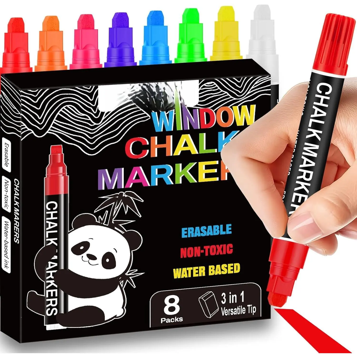 Window Chalk Markers for Glass Washable, 7mm 3-in-1  Liquid Chalk Marker Thick Nib, Erasable   Pens for Auto Window, Mirror, LED Board, Bistro & Poster Art - 8 Colors