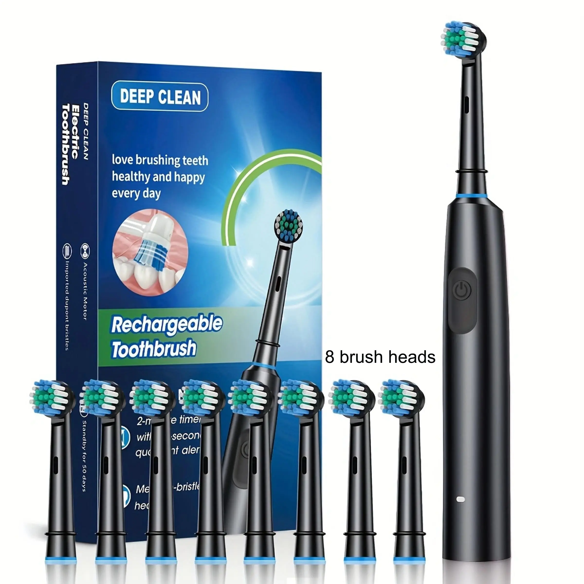 Rechargeable Electric Set, 1 Box Electric Toothbrush with 8 Counts Replacement Brush Heads, Intelligent Timer Toothbrushes for Adults, Rechargeable Electronic Toothbrushes
