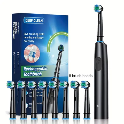 Rechargeable Electric Set, 1 Box Electric Toothbrush with 8 Counts Replacement Brush Heads, Intelligent Timer Toothbrushes for Adults, Rechargeable Electronic Toothbrushes