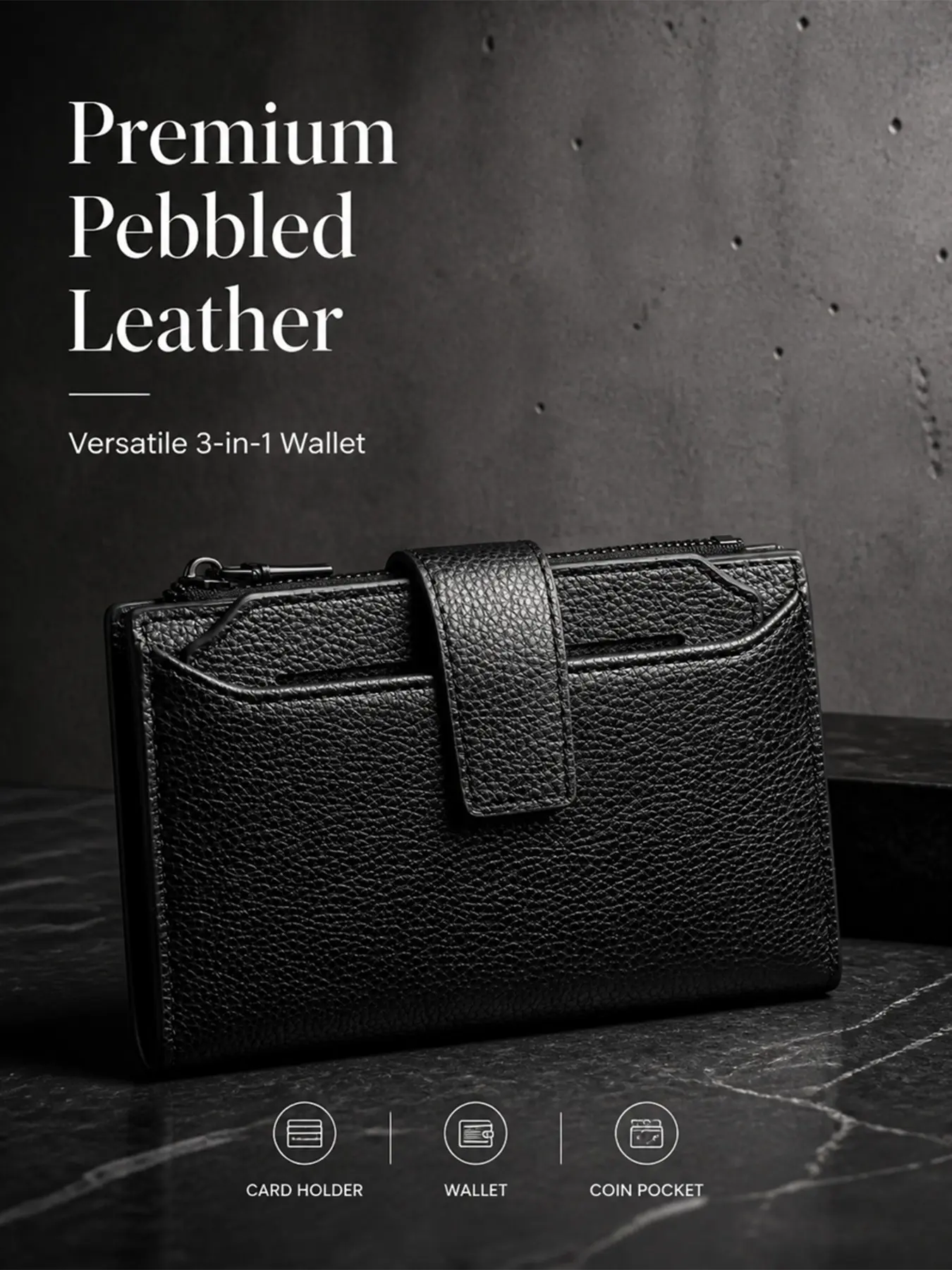 Leather Wallet with Top Zipper, Ultra-Thin Anti-Theft Card Holder, Daily Use Coin Purse, Stylish and Functional Design