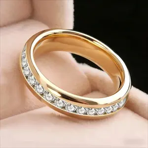 4mm Titanium Steel Eternity Band – 18K Gold Plated Full CZ Ring, Unisex Wedding Band for Men & Women, Elegant Jewelry for Anniversary, Christmas & Gift Giving
