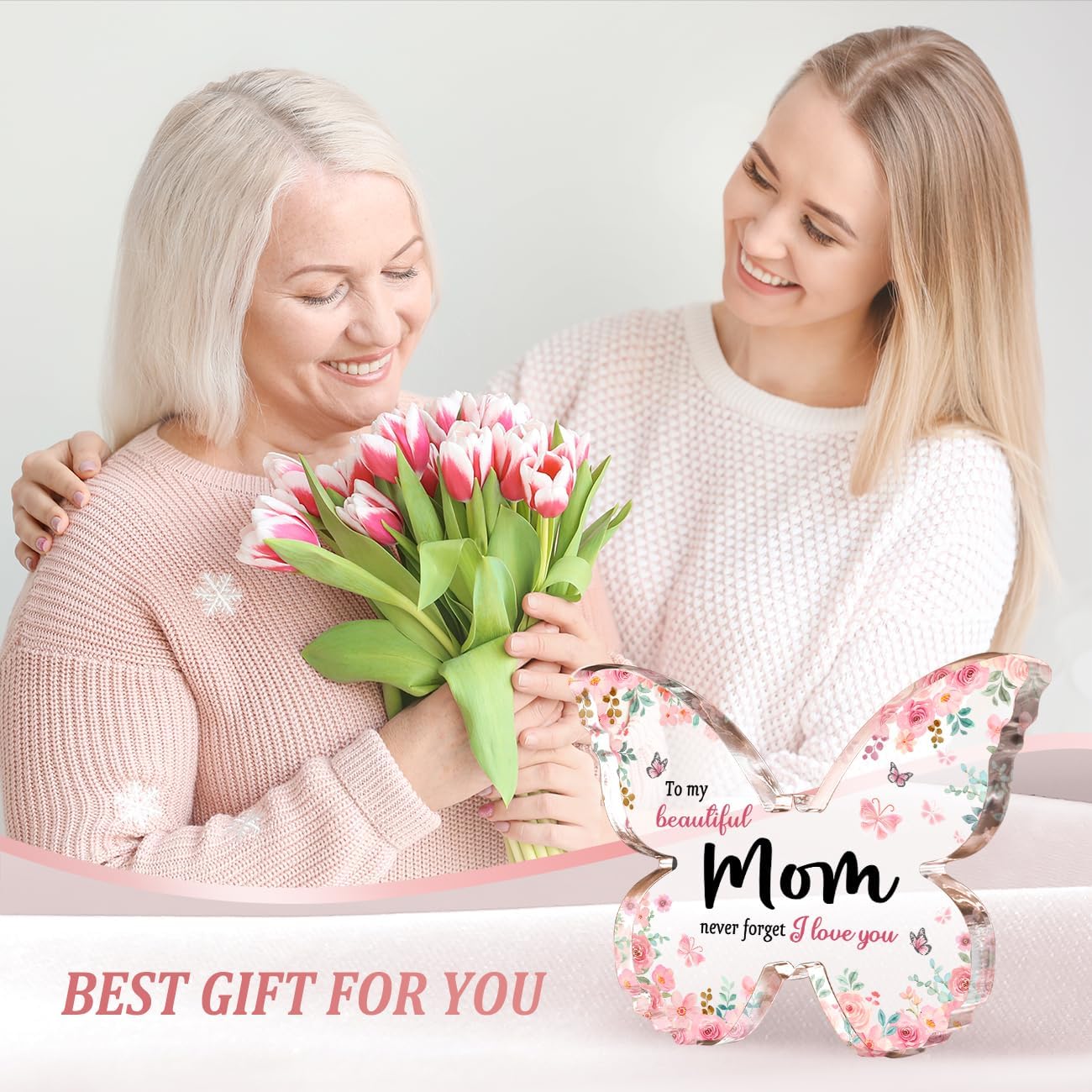 Gifts for Mom, Unique Mom Christmas Gift - 5x3.8x0.5 Inch Butterfly-Shaped Acrylic Plaque Keepsake - Mothers Day Birthday Valentines Day Christmas Gift for Mom from Daughter Son