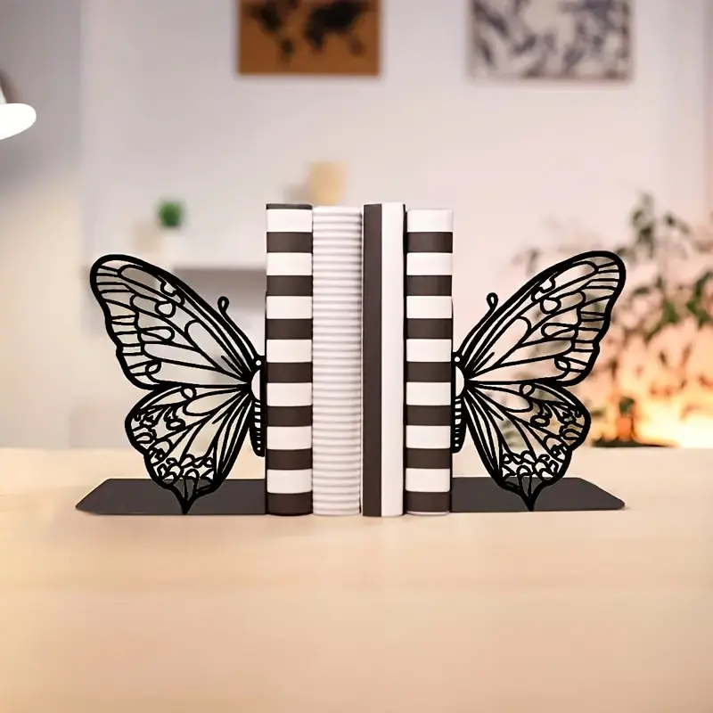 Iron Butterfly Book Stand Set, Creative Desktop Organizer, Desk Accessories, Metal Book Holder for Shelves, Office, Home, School Decor, Desktop Accessory