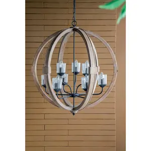 ARCH 9-Light Globe Wood Chandelier Hanging Light Fixture with Adjustable Chain for Kitchen Dining Room Foyer Entryway, Bulb Not Included, Multiple Color Options, Living Room Table for Sofa Side, Bedroom, Office, Apartment and Home Decor