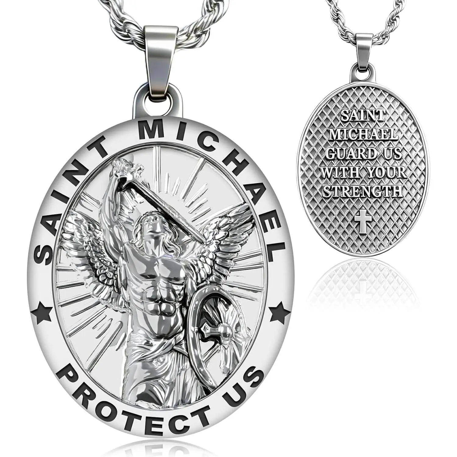Saint Michael Necklace,  Michael Pendant Protection Bless Safety  for Men Women Family