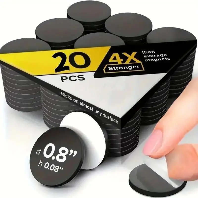 20 Easy-Remove 0.8 Inch Magnetic Pads, Strong Adhesive Flexible Magnet Tape, Ideal for Photos, Crafts, Office Use, One-Sided Glue Magnetic Strip