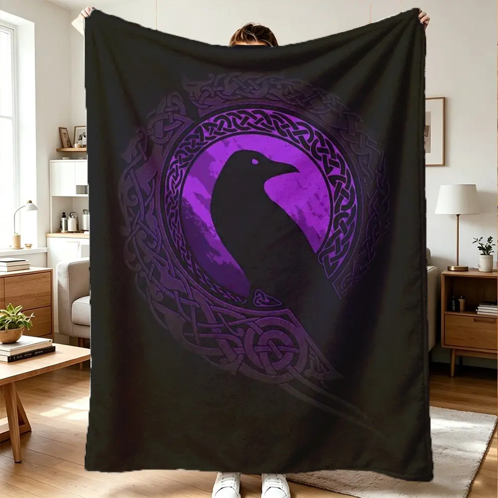 Celtic Rune Raven Fleece Blanket, 100% Polyester, Lightweight, Comfortable, Ideal Gift for Easter, Valentine's Day, Wedding, Birthday