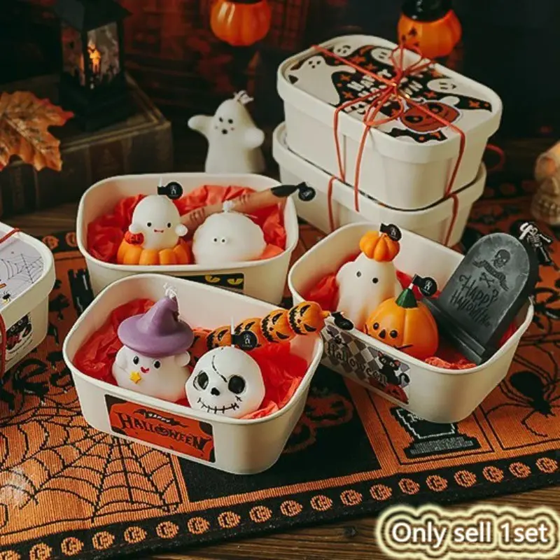 Halloween Gift Set, Practical Scented Handmade Candles, Pumpkin/ghost/skeleton Horror Atmosphere Candles, Theme Party Decor Candles
