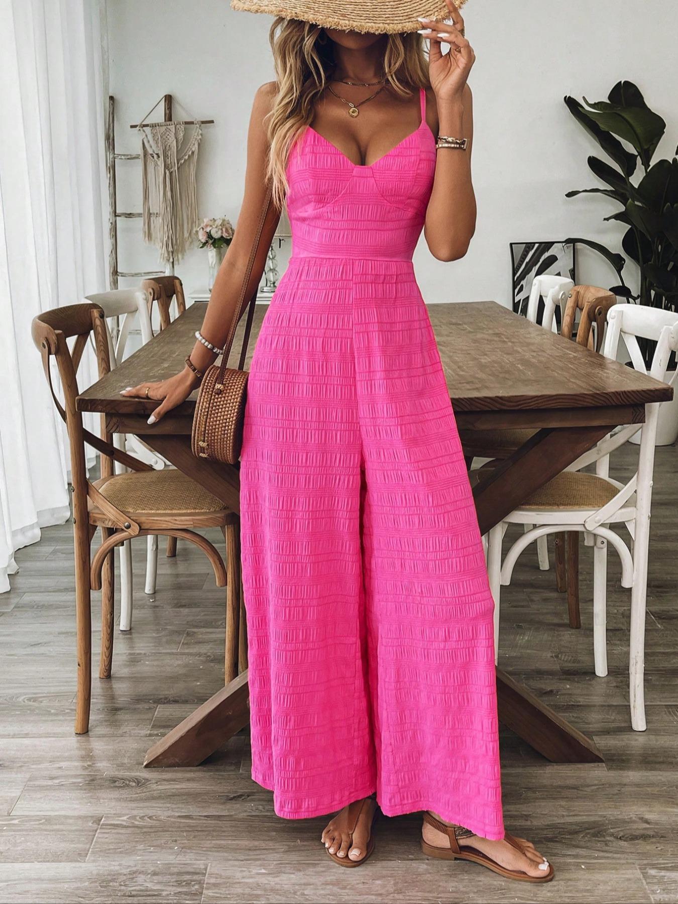 Women's Plain Bow Decor Jumpsuit, 1 Count Casual Sleeveless Cami Jumpsuit for Daily Wear, Ladies Clothes Womenswear for All Seasons