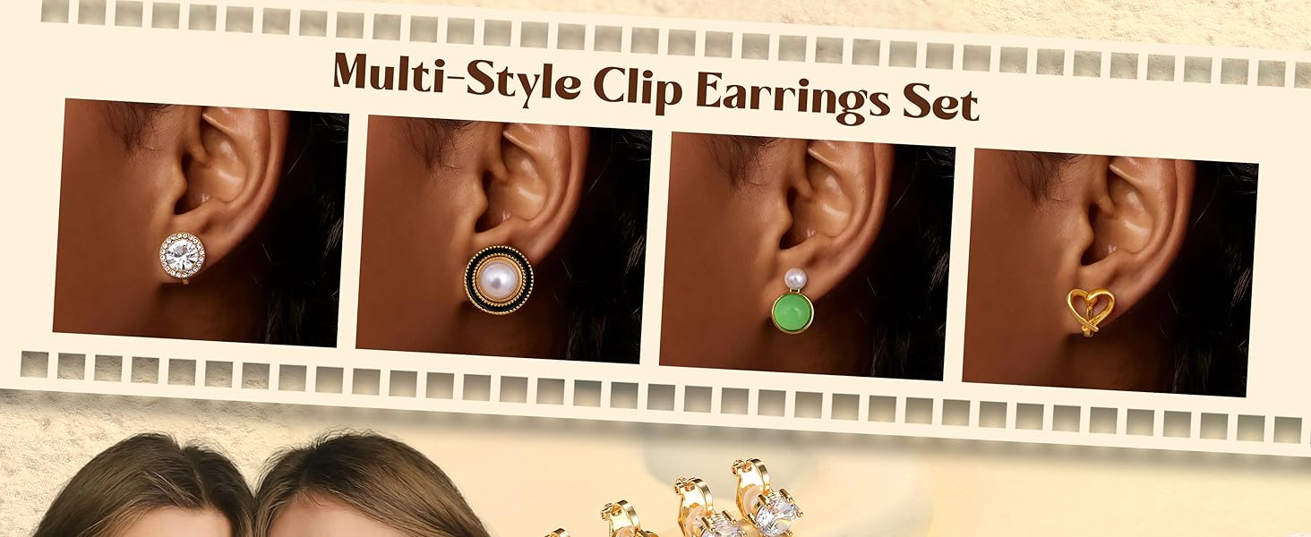 CASSIECA Comfortable Clip on Earrings for Women Sparklrd Crystal Clip Earrings CZ Cute Butterfly Flower Pearl Clip on Stud Earrings Non Piercing Jewelry