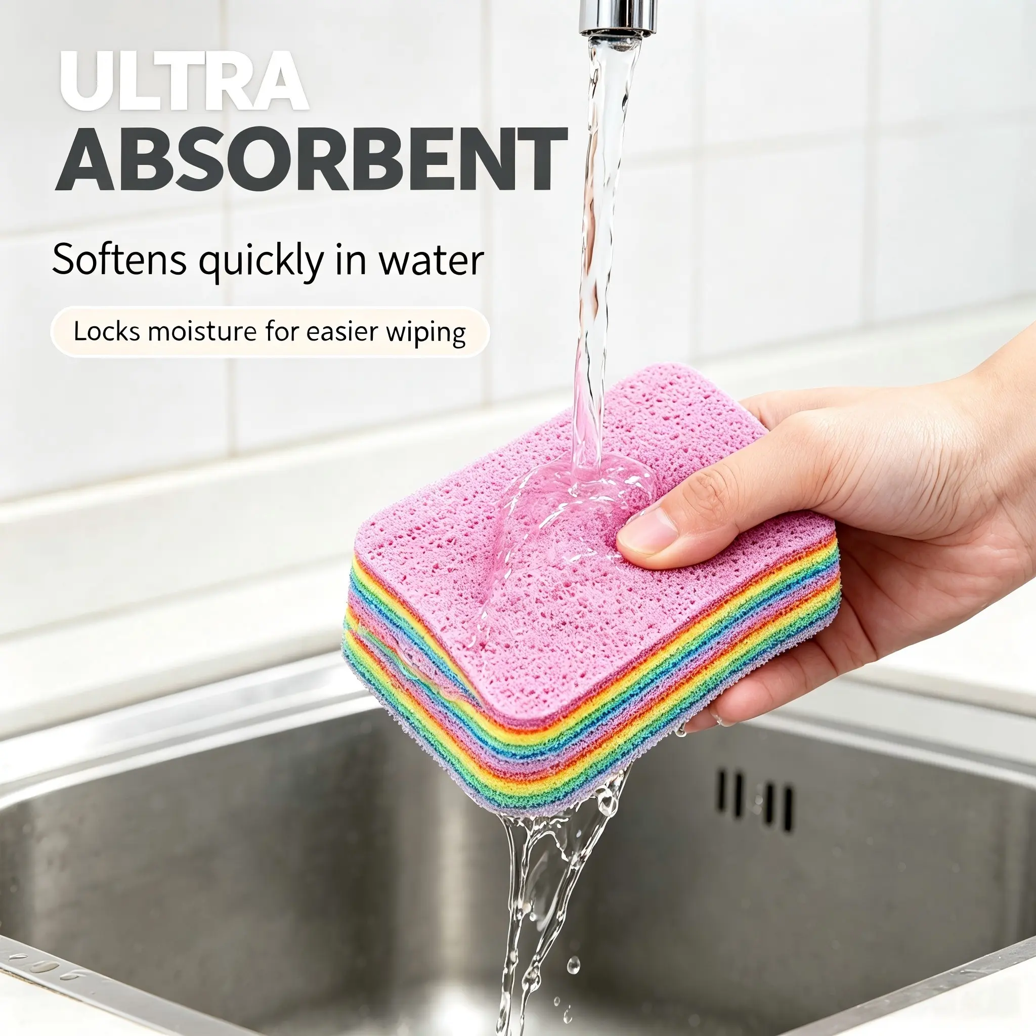 Rainbow Tearable Cleaning Sponge, 12 Layers Ultra Absorbent Scrub Sponge for Kitchen, Bathroom, Dishwashing and Household Cleaning