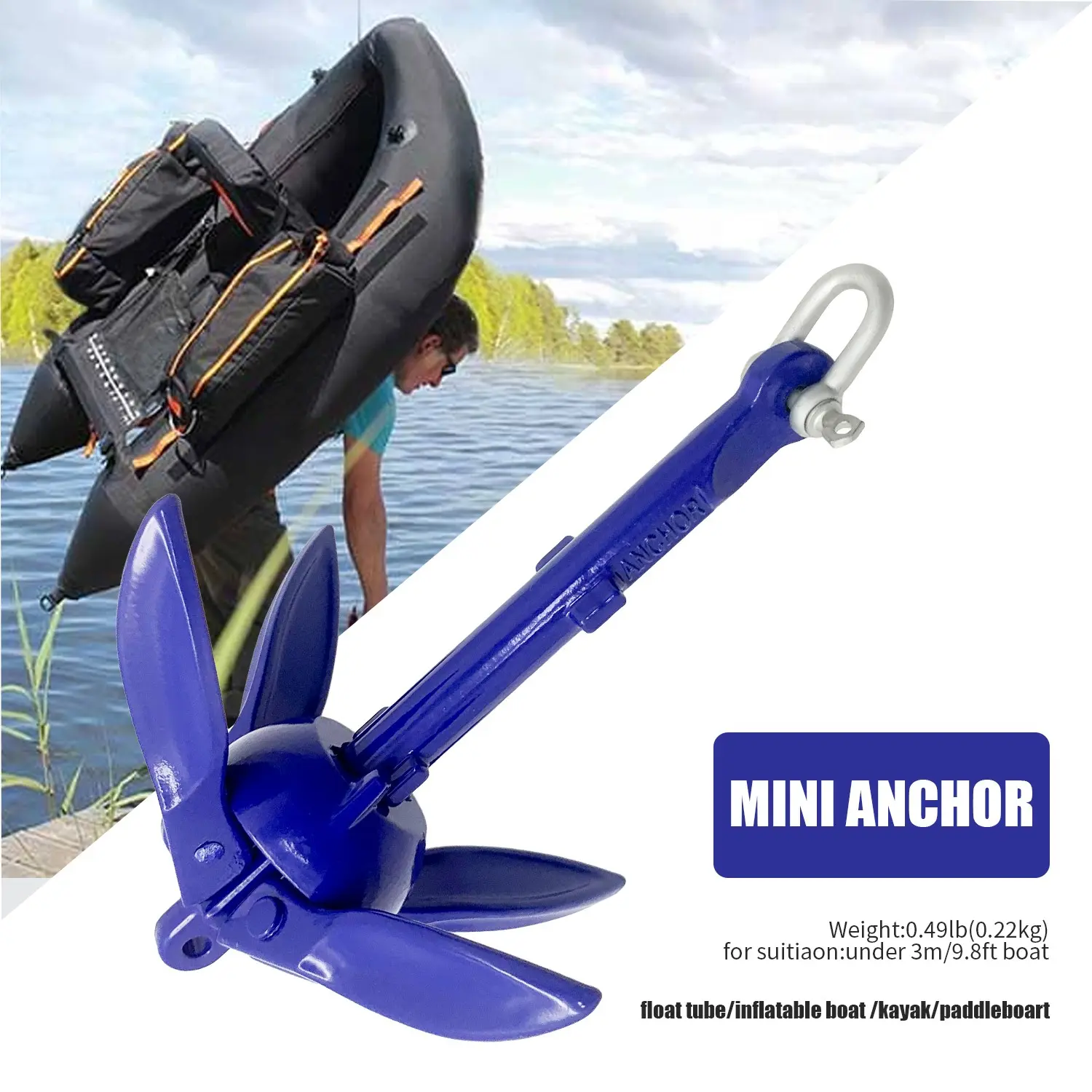 Koetsu Lightweight Boat Anchor, Aluminum Four-Prong, 0.49lb Blue, 7.09 Inches, Boating Equipment, Kayak Paddle Board Brake, Paddleboard