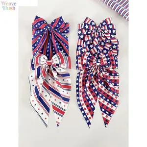 4Pcs Independence Day Hair Accessory Kit, American Flag Star Bow Hair Barrettes, Blue Patriotic Printed Hair Clips with Firm Grip Lightweight Design for Women Holiday Parades & 4th of July Party Styling