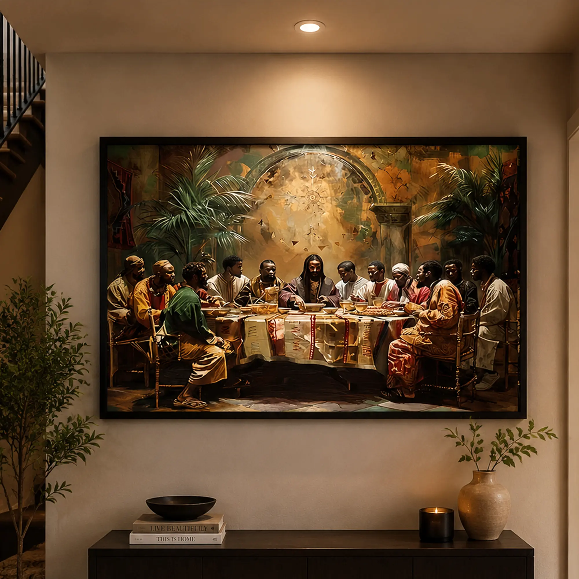 1 Piece Black Last Supper Artistic Canvas Wall Art, Decorative Wall Art, Religious Print, Vintage and Classic Prints, Ready to Hang Home and Bedroom Decoration, Unique Holiday Gift for Him or Her