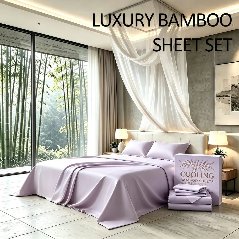 OS OMYSTYLE 3/4PCS Breathable Cooling Bamboo Sheet Sets, Luxury Skin-Friendly Cooling,Kids Cooling Bedding Sheet Set, Ideal For Hot Summer,14 Inch Deep Pocket, Suitable For Hot Sleepers,Children, Includes Flat Sheet, Fitted Sheet And 1/2 Pillowcases