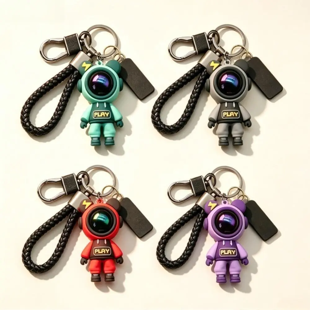 Trendy PLAY Lightning Astronaut Bear Keychain - 3D Silicone Space Doll, Braided Wrist Strap Bag Charm, Plastic Astronomy Graphic Couple Matching Accessory, Keychain Accessories, Everyday, Friends, Mini Gifts, Collectibles