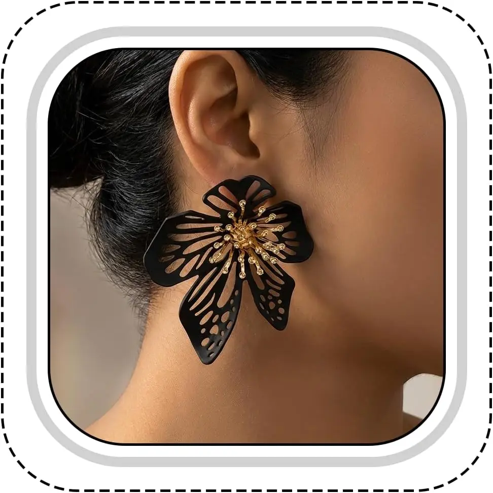 Large Black Flower Earrings for Women Matte Black Exaggerated Earrings with  Tone Center Big Accessories for Party Daily or Dinner  Fashion  Practical Present for Her